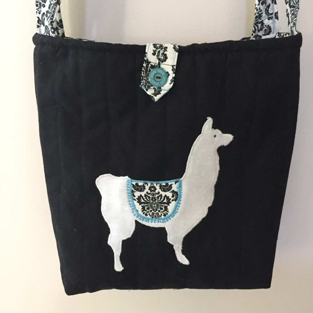 Quilted Black White Llama Handbag cross body